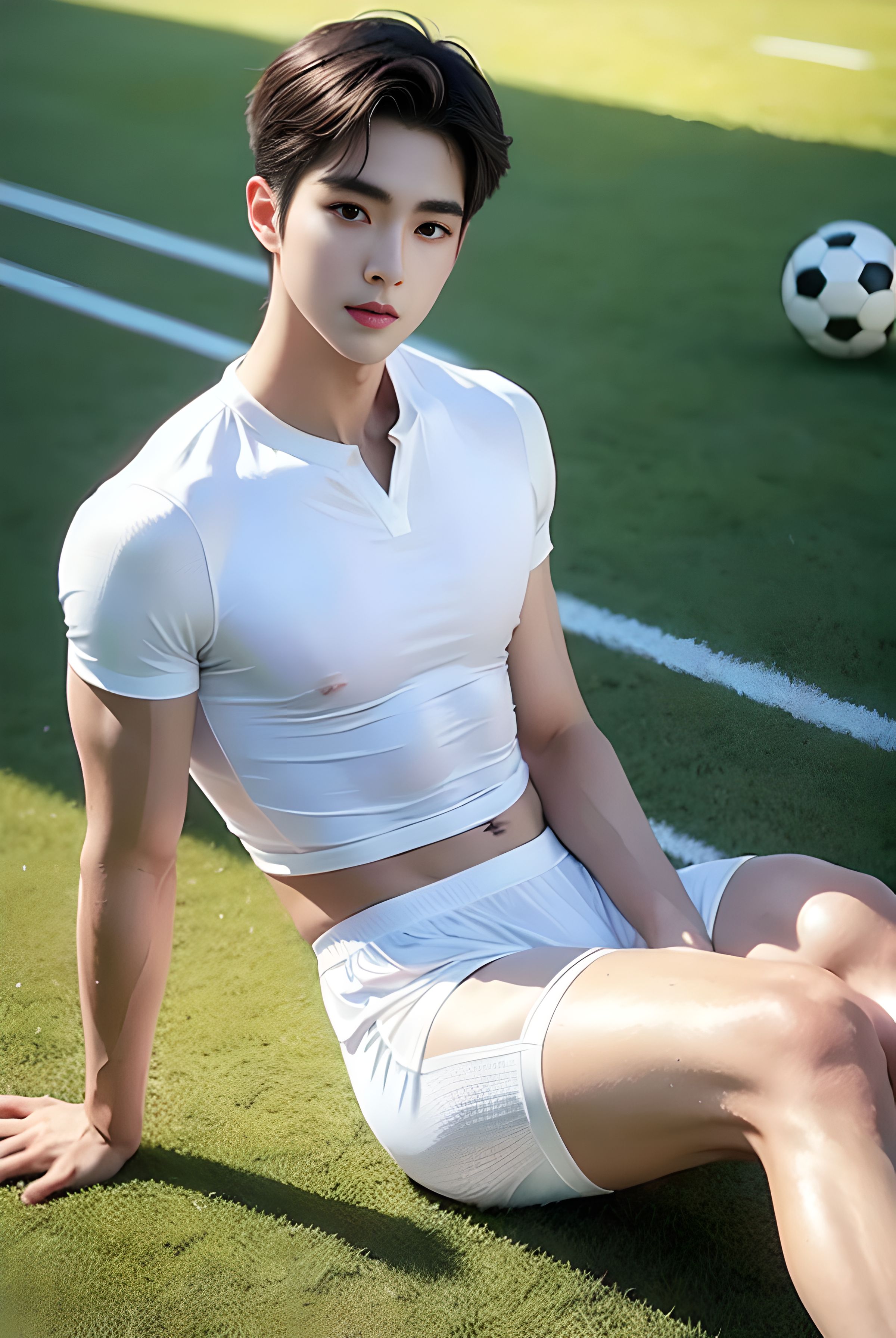 Handsome star athlete in KPOP style playing on the field (51 Pictures